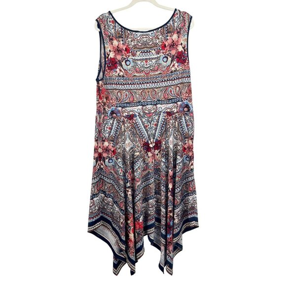 Cato Blue & Red Floral Print Asymmetrical Midi Dress Boho - Size 18/20 - Picture 2 of 6